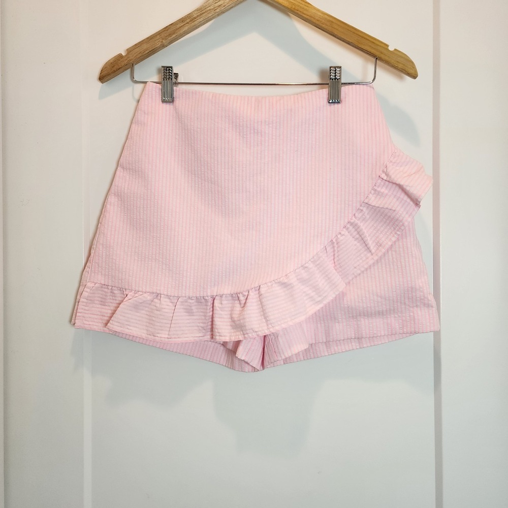 Lilly Pulitzer Faye Skort 0 Capri Coral Pink Seersucker Ruffle Coastal Preppy